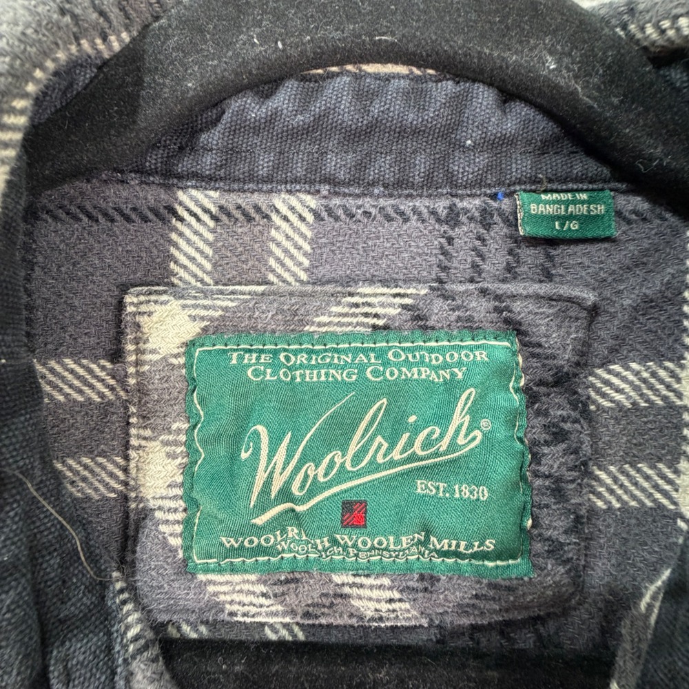 Woolrich Shirt Flannel Plaid 100% Cotton Large Gray Outdoor Heritage - Picture 2 of 7